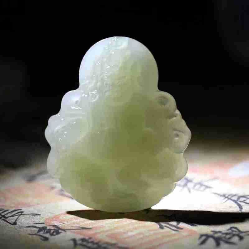 天然新疆和田玉玉器供應鏈 青海料老料冰晴水 玉石黃財神吊墜掛件