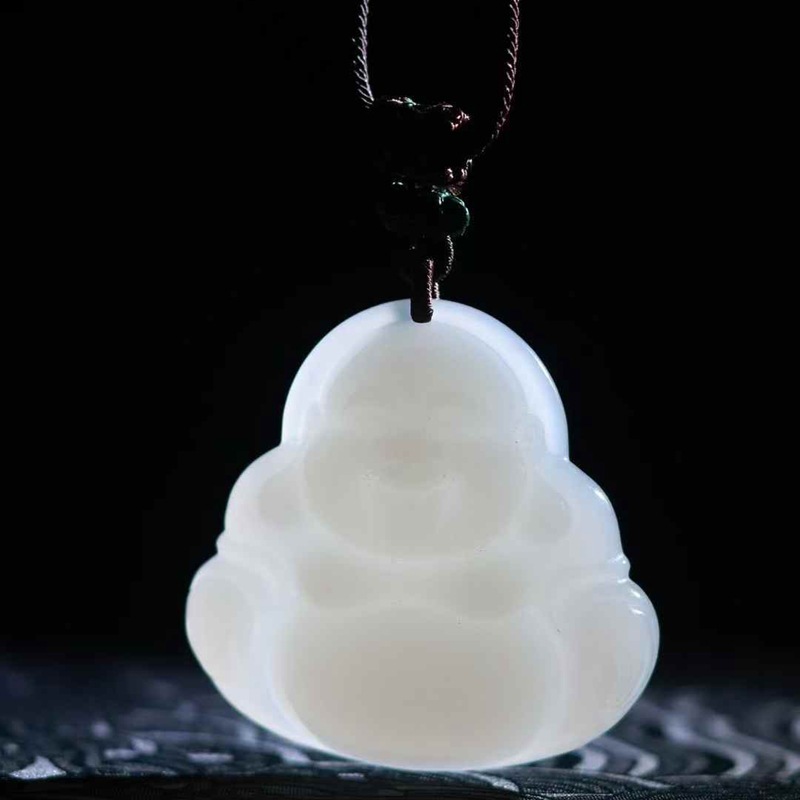 和田玉工廠店玉石工藝品青海料羊脂級白玉大肚彌勒佛玉石吊墜