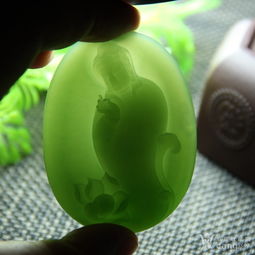 和田玉碧玉白加綠 蘇工精雕 隨形荷花觀音佛掛件男女款精品